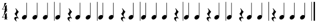 Another single music example in 4/4 swapping quarter notes and quarter rests